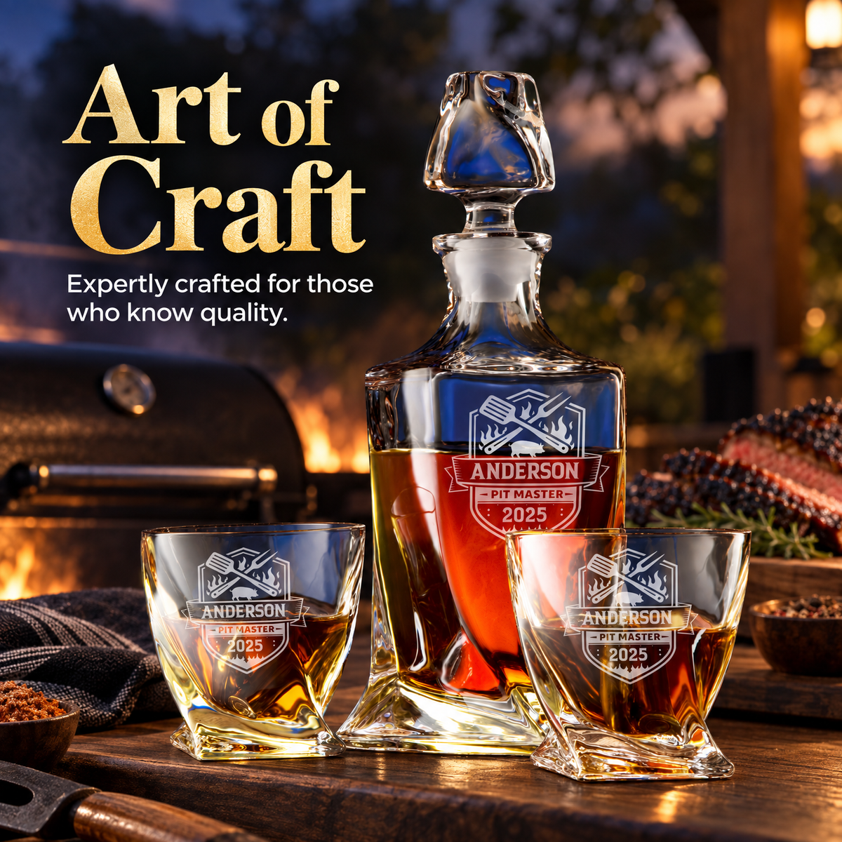 Gift for Grillmasters – Twisted Decanter Set with 2 Glasses, 6 Whiskey Bullets & Wooden Box – image 16