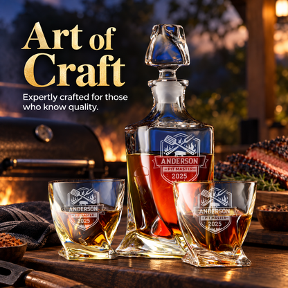 Gift for Grillmasters – Twisted Decanter Set with 2 Glasses, 6 Whiskey Bullets & Wooden Box – image 16