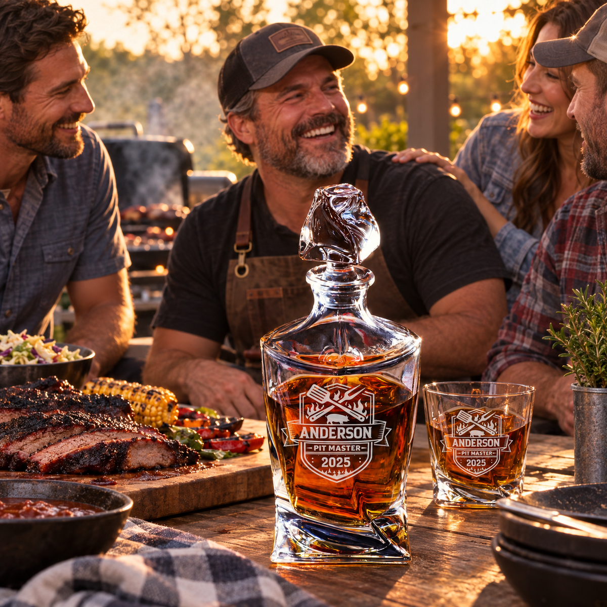 Gift for Grillmasters – Twisted Decanter Set with 2 Glasses, 6 Whiskey Bullets & Wooden Box product image
