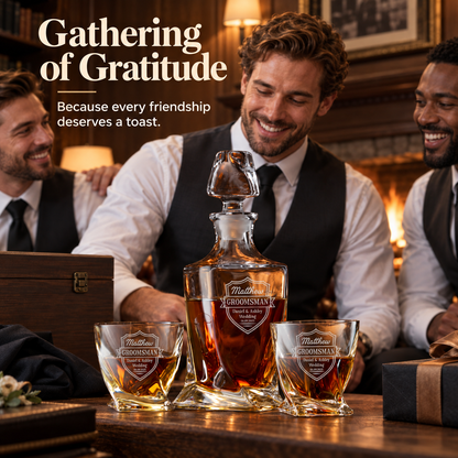 Groomsman Gift – Twisted Decanter Set with 2 Glasses, 6 Whiskey Bullets & Wooden Box – image 11