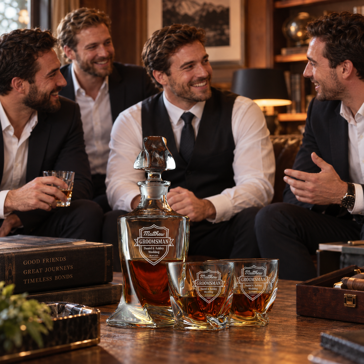 Groomsman Gift – Twisted Decanter Set with 2 Glasses, 6 Whiskey Bullets & Wooden Box – image 13