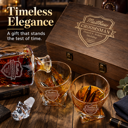 Groomsman Gift – Twisted Decanter Set with 2 Glasses, 6 Whiskey Bullets & Wooden Box – image 14