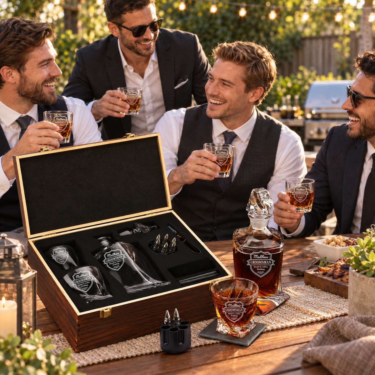 Groomsman Gift – Twisted Decanter Set with 2 Glasses, 6 Whiskey Bullets & Wooden Box – image 17