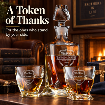 Groomsman Gift – Twisted Decanter Set with 2 Glasses, 6 Whiskey Bullets & Wooden Box – image 18