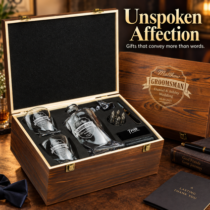 Groomsman Gift – Twisted Decanter Set with 2 Glasses, 6 Whiskey Bullets & Wooden Box – image 20