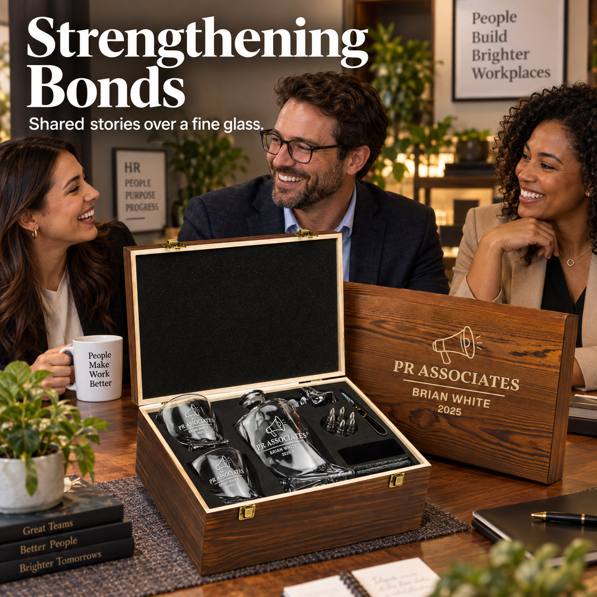 Human Resources Company Gifts – Twisted Decanter Set with 2 Glasses, 6 Whiskey Bullets & Wooden Box product image