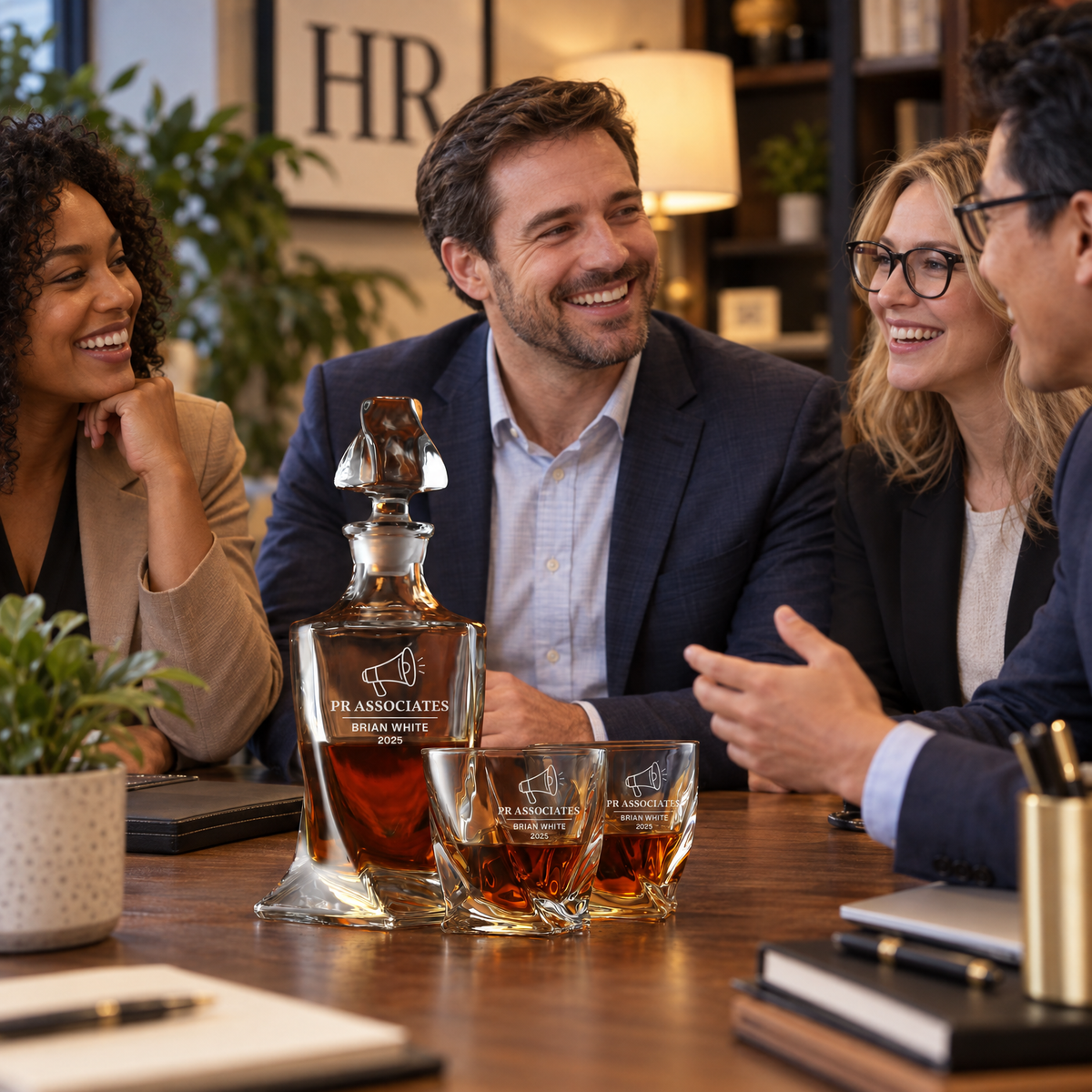 Human Resources Company Gifts – Twisted Decanter Set with 2 Glasses, 6 Whiskey Bullets & Wooden Box product image