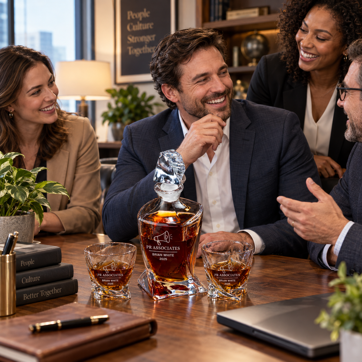Human Resources Company Gifts – Twisted Decanter Set with 2 Glasses, 6 Whiskey Bullets & Wooden Box product image