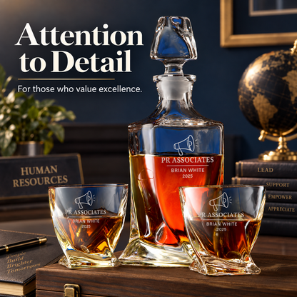 Human Resources Company Gifts – Twisted Decanter Set with 2 Glasses, 6 Whiskey Bullets & Wooden Box – image 16