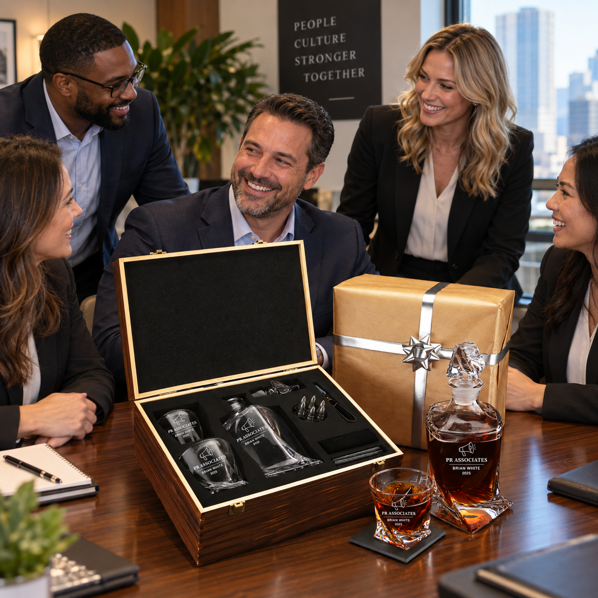 Human Resources Company Gifts – Twisted Decanter Set with 2 Glasses, 6 Whiskey Bullets & Wooden Box – image 17