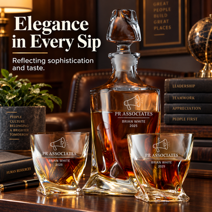 Human Resources Company Gifts – Twisted Decanter Set with 2 Glasses, 6 Whiskey Bullets & Wooden Box – image 18