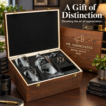 Human Resources Company Gifts – Twisted Decanter Set with 2 Glasses, 6 Whiskey Bullets & Wooden Box – image 20