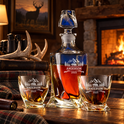 Gift for Hunters – Twisted Decanter Set with 2 Glasses, 6 Whiskey Bullets & Wooden Box – image 06