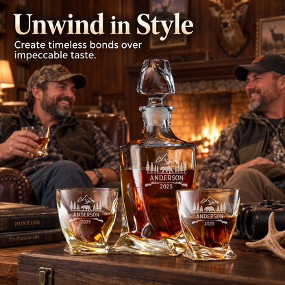 Gift for Hunters – Twisted Decanter Set with 2 Glasses, 6 Whiskey Bullets & Wooden Box – image 11