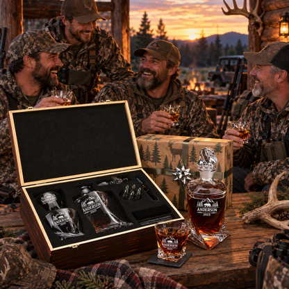 Gift for Hunters – Twisted Decanter Set with 2 Glasses, 6 Whiskey Bullets & Wooden Box – image 17