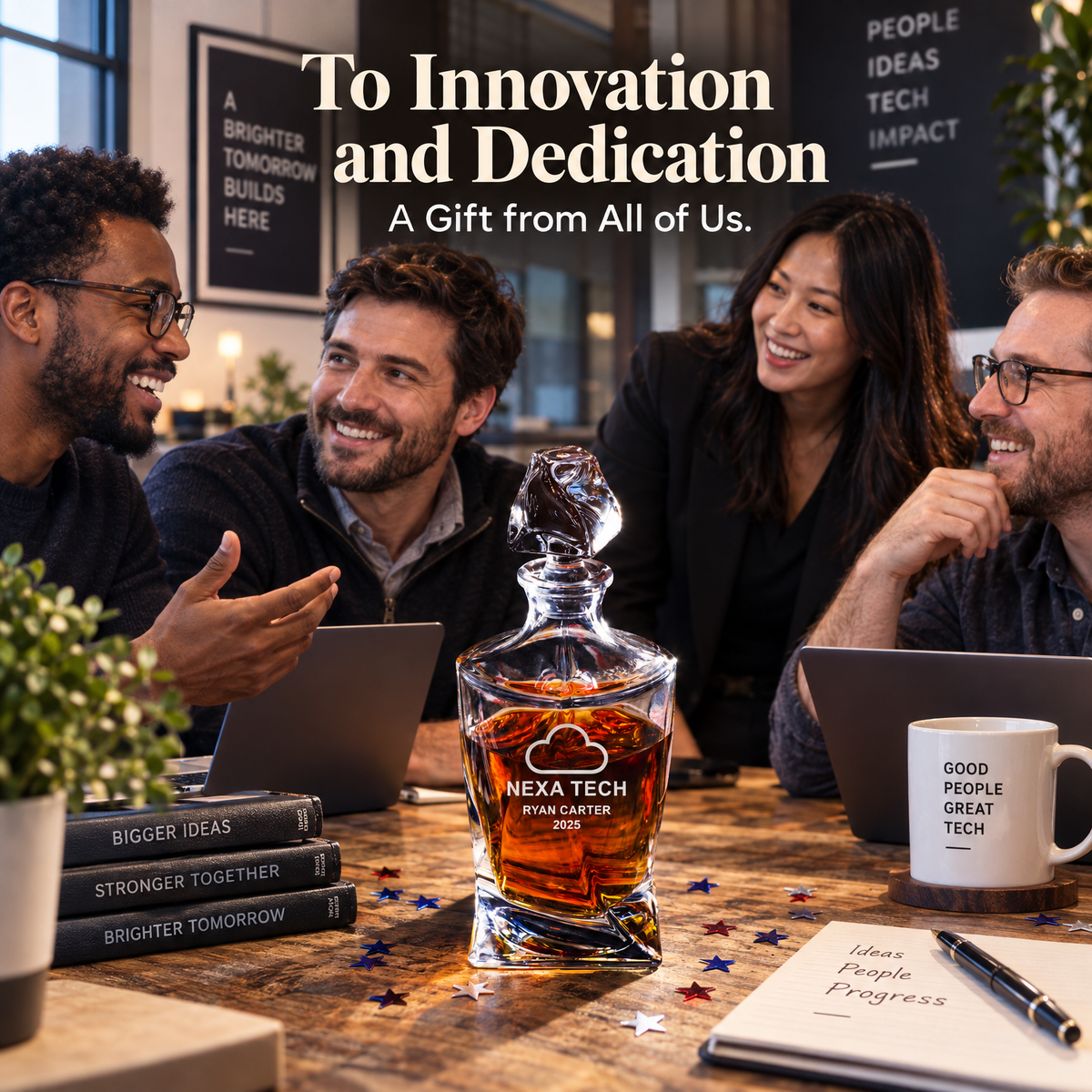 Technology Company Gifts – Twisted Decanter Set with 2 Glasses, 6 Whiskey Bullets & Wooden Box – image 03
