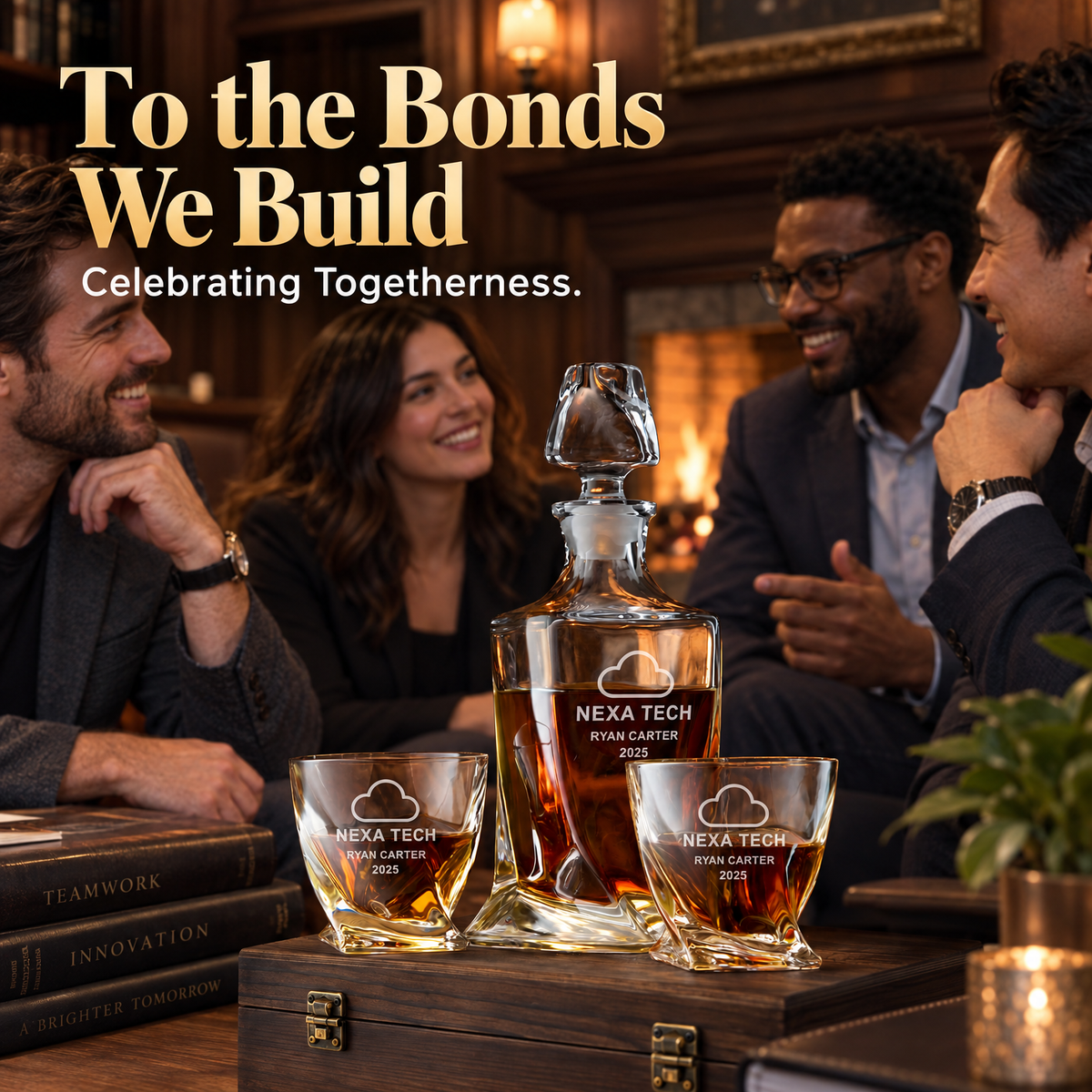 Technology Company Gifts – Twisted Decanter Set with 2 Glasses, 6 Whiskey Bullets & Wooden Box – image 11