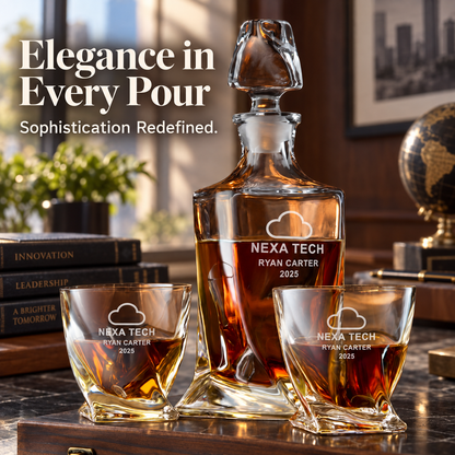 Technology Company Gifts – Twisted Decanter Set with 2 Glasses, 6 Whiskey Bullets & Wooden Box – image 18