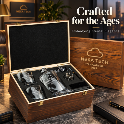 Technology Company Gifts – Twisted Decanter Set with 2 Glasses, 6 Whiskey Bullets & Wooden Box – image 20