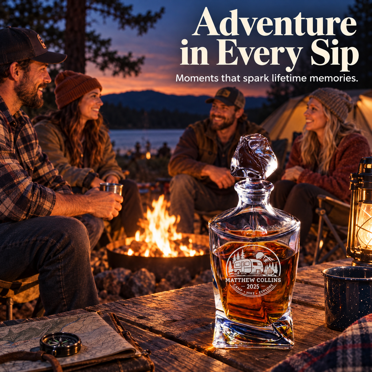 Gift for Outdoorsmen – Twisted Decanter Set with 2 Glasses, 6 Whiskey Bullets & Wooden Box product image
