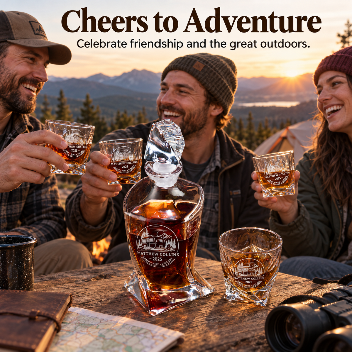 Gift for Outdoorsmen – Twisted Decanter Set with 2 Glasses, 6 Whiskey Bullets & Wooden Box – image 05