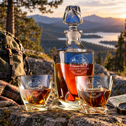 Gift for Outdoorsmen – Twisted Decanter Set with 2 Glasses, 6 Whiskey Bullets & Wooden Box – image 06