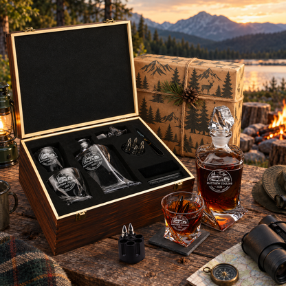 Gift for Outdoorsmen – Twisted Decanter Set with 2 Glasses, 6 Whiskey Bullets & Wooden Box – image 08