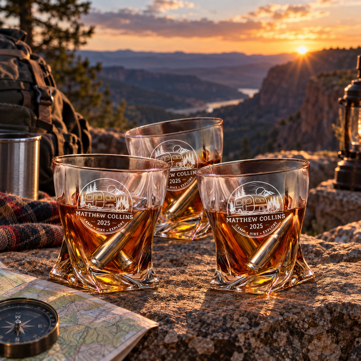Gift for Outdoorsmen – Twisted Decanter Set with 2 Glasses, 6 Whiskey Bullets & Wooden Box – image 10