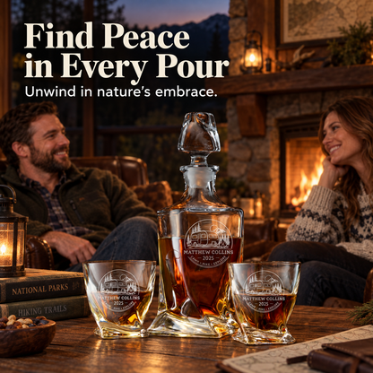 Gift for Outdoorsmen – Twisted Decanter Set with 2 Glasses, 6 Whiskey Bullets & Wooden Box – image 11
