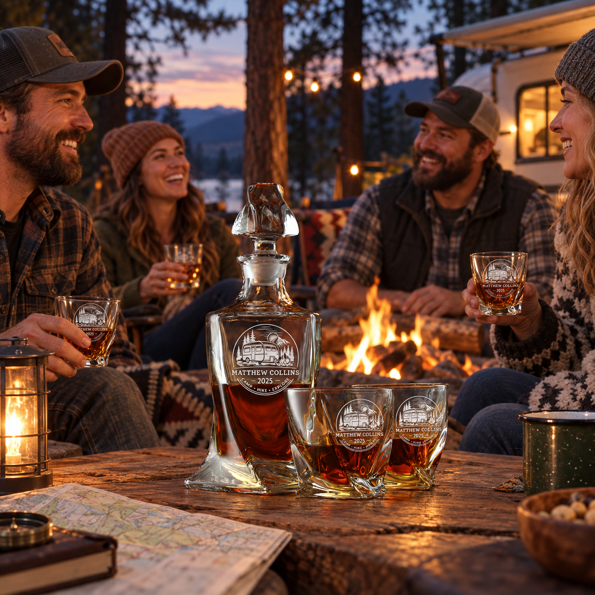 Gift for Outdoorsmen – Twisted Decanter Set with 2 Glasses, 6 Whiskey Bullets & Wooden Box – image 13