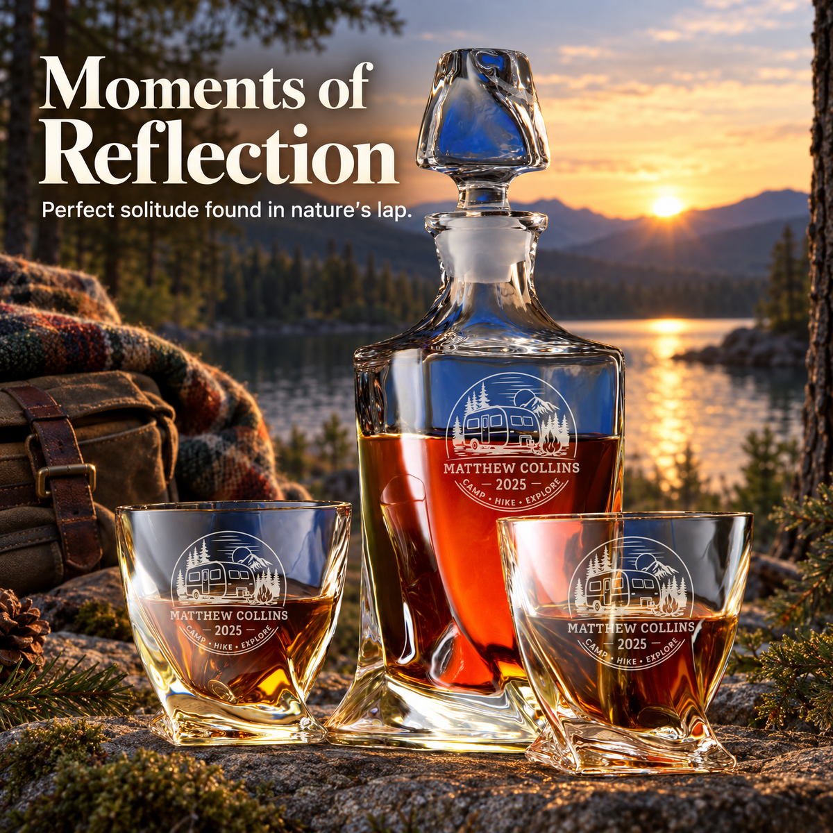 Gift for Outdoorsmen – Twisted Decanter Set with 2 Glasses, 6 Whiskey Bullets & Wooden Box – image 16