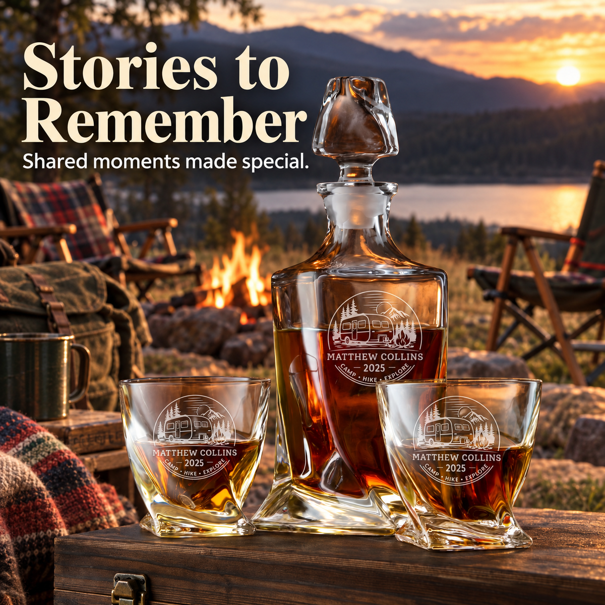 Gift for Outdoorsmen – Twisted Decanter Set with 2 Glasses, 6 Whiskey Bullets & Wooden Box – image 18