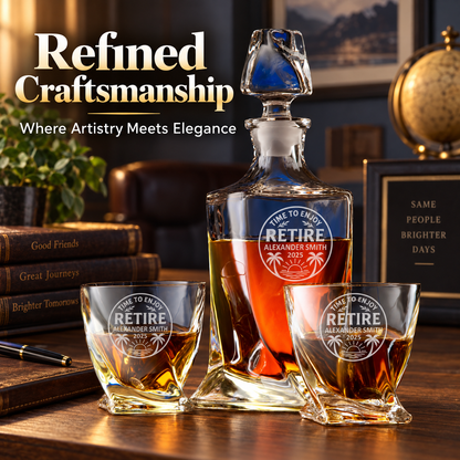 Retirement Gift – Twisted Decanter Set with 2 Glasses, 6 Whiskey Bullets & Wooden Box – image 16
