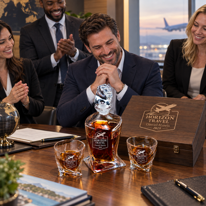 Travel & Hospitality Company Gifts – Twisted Decanter Set with 2 Glasses, 6 Whiskey Bullets & Wooden Box – image 15