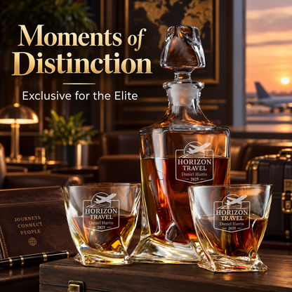 Travel & Hospitality Company Gifts – Twisted Decanter Set with 2 Glasses, 6 Whiskey Bullets & Wooden Box – image 18
