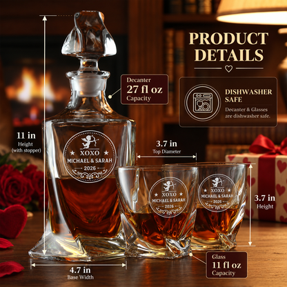 Valentine's Day Gift – Twisted Decanter Set with 2 Glasses, 6 Whiskey Bullets & Wooden Box – image 02