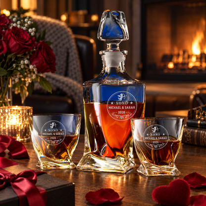 Valentine's Day Gift – Twisted Decanter Set with 2 Glasses, 6 Whiskey Bullets & Wooden Box – image 06