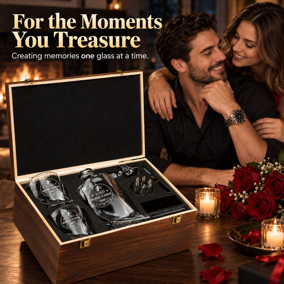 Valentine's Day Gift – Twisted Decanter Set with 2 Glasses, 6 Whiskey Bullets & Wooden Box – image 07