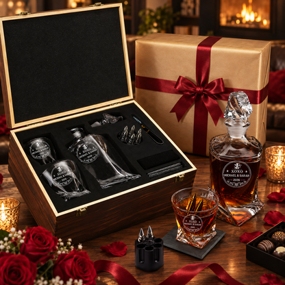 Valentine's Day Gift – Twisted Decanter Set with 2 Glasses, 6 Whiskey Bullets & Wooden Box – image 08
