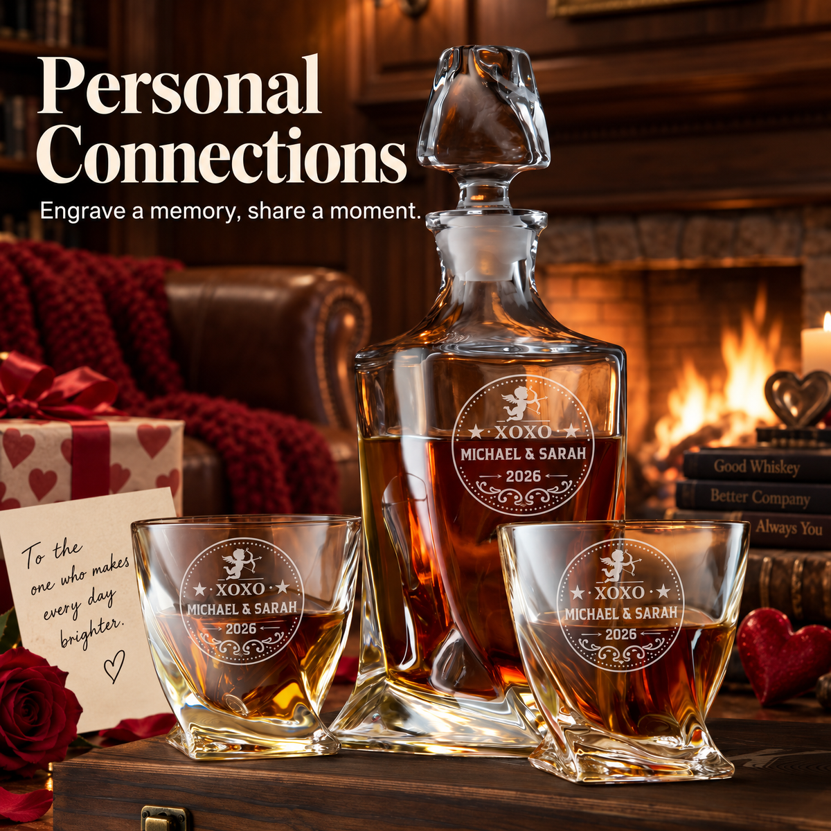 Valentine's Day Gift – Twisted Decanter Set with 2 Glasses, 6 Whiskey Bullets & Wooden Box product image