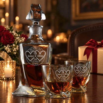 Anniversary Gift – Twisted Decanter Set with 4 Glasses & Wooden Box – image 06