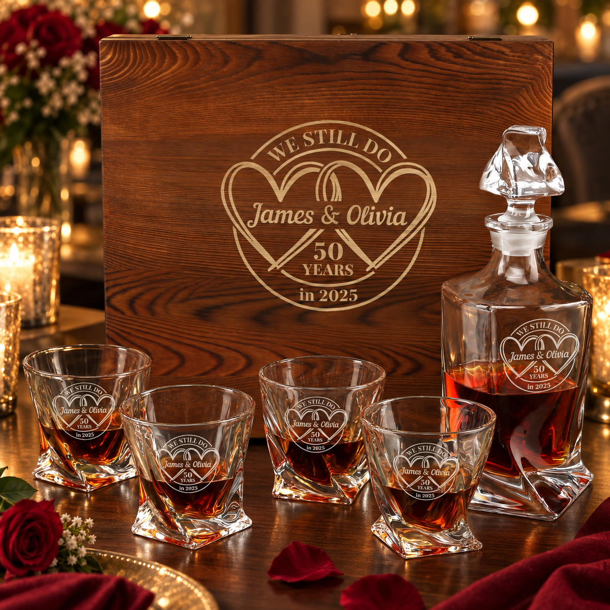 Anniversary Gift – Twisted Decanter Set with 4 Glasses & Wooden Box – image 12