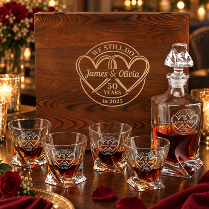 Anniversary Gift – Twisted Decanter Set with 4 Glasses & Wooden Box – image 12