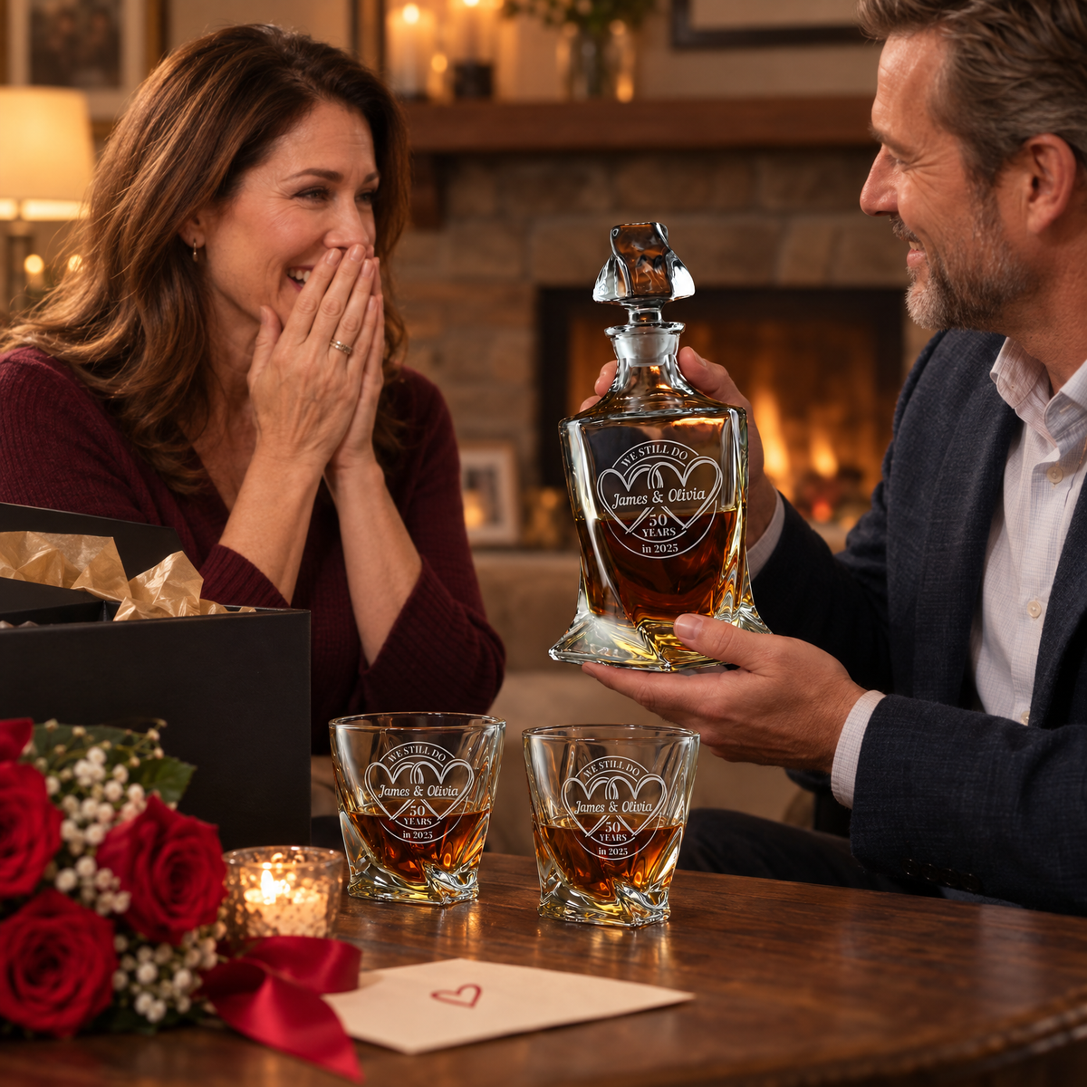 Anniversary Gift – Twisted Decanter Set with 4 Glasses & Wooden Box product image