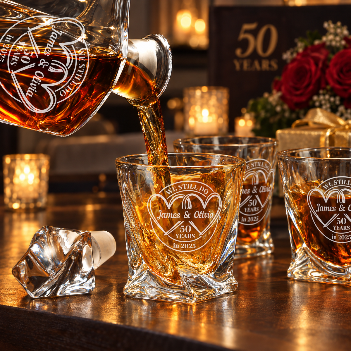 Anniversary Gift – Twisted Decanter Set with 4 Glasses & Wooden Box – image 14