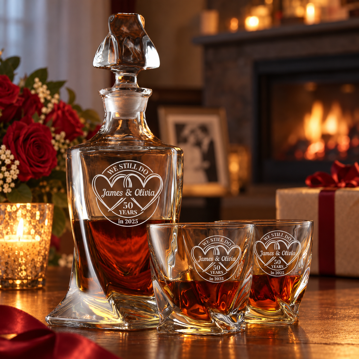 Anniversary Gift – Twisted Decanter Set with 4 Glasses & Wooden Box product image