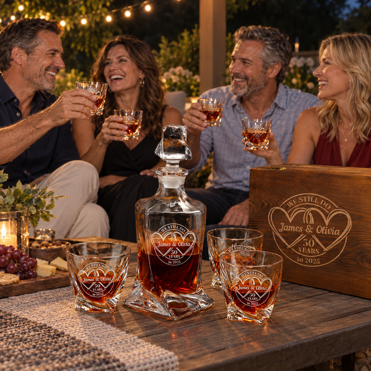 Anniversary Gift – Twisted Decanter Set with 4 Glasses & Wooden Box product image