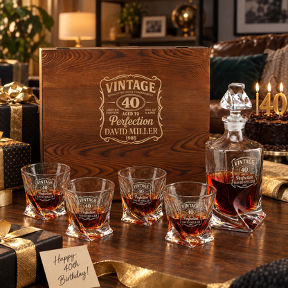 Birthday Gift – Twisted Decanter Set with 4 Glasses & Wooden Box – image 12