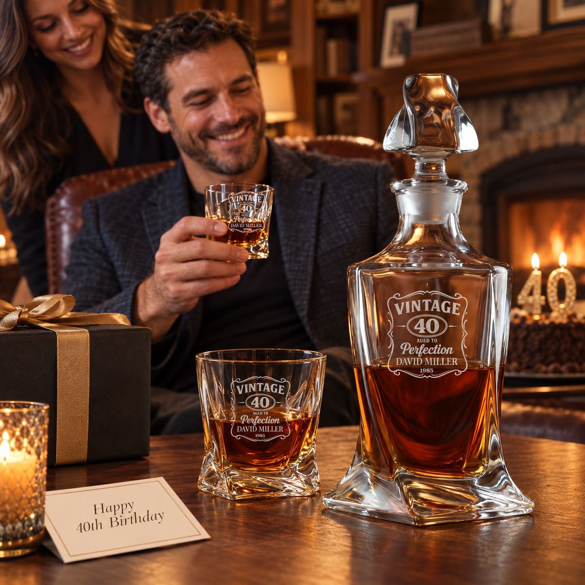 Birthday Gift – Twisted Decanter Set with 4 Glasses & Wooden Box product image