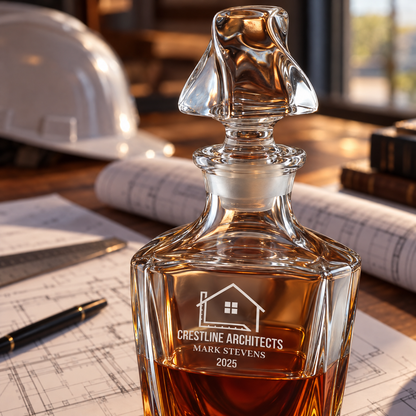 Construction Company Gifts – Twisted Decanter Set with 4 Glasses & Wooden Box – image 10